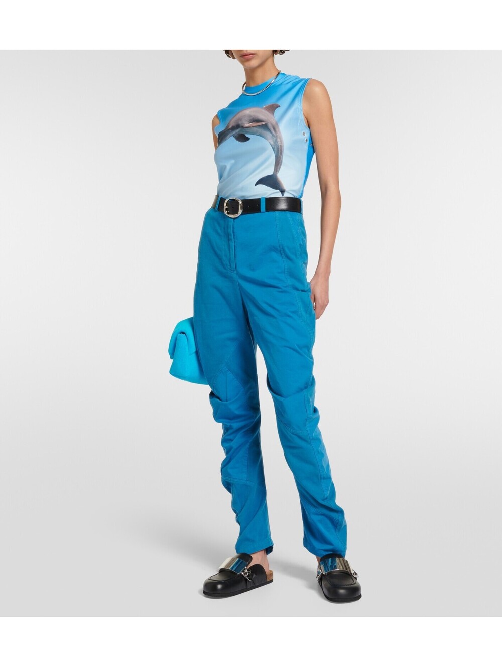 JW Anderson Twisted High-Rise Pants Blue Cotton Designer